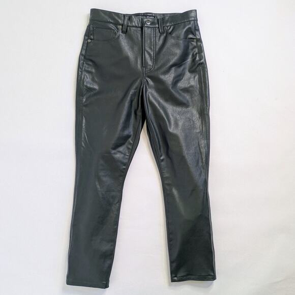 Veronica Beard Pants Carly Women's 29 Black Green Vegan Faux Leather Crop Ankle - Picture 1 of 12